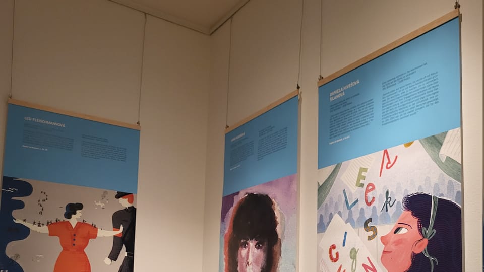 Illustration und Texte der ausgestellten Frauen | Foto: Emely Sander, Radio Prague International Illustration und Texte der ausgestellten Frauen | Foto: Emely Sander, Radio Prague International
