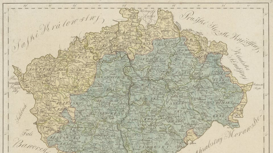 David, Alois Martin und Šafařík, Pavel Josef. KARTE DES TSCHECHISCHEN KÖNIGREICHS. Maßstab 1 : 740 000. Prag: herausgegeben von Herrn Beness Jan Nepom. Pfeifer, 1819 | Foto: Kramerius/Nationalbibliothek David, Alois Martin und Šafařík, Pavel Josef. KARTE DES TSCHECHISCHEN KÖNIGREICHS. Maßstab 1 : 740 000. Prag: herausgegeben von Herrn Beness Jan Nepom. Pfeifer, 1819 | Foto: Kramerius/Nationalbibliothek