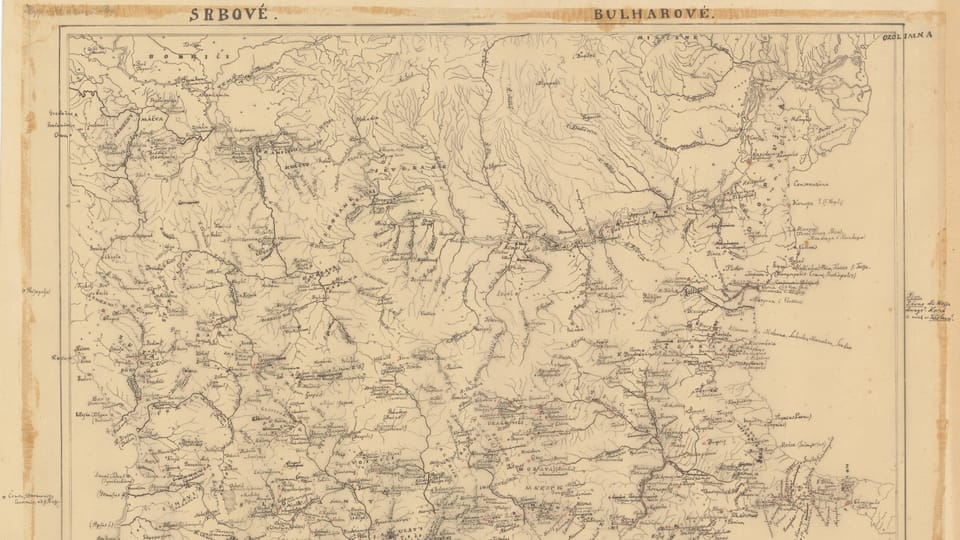 Šafařík,  Pavel Josef.  SRBOVÉ. BULHAROVÉ. Maßstab: 1 : 2 500 000. Zwischen 1838 und 1840. Manuskript | Foto: Kramerius/Nationalbibliothek