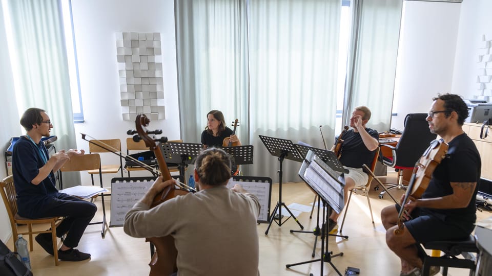 Komponist Marek Krajnak und das Mivos-Quartett bei der Probe | Foto: Martin Popelář, Ostrava Days Festival Komponist Marek Krajnak und das Mivos-Quartett bei der Probe | Foto: Martin Popelář, Ostrava Days Festival