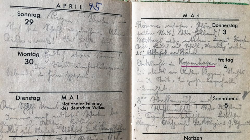 Emils Kriegstagebuch_am 2. Mai 1945 entging er der russ. Gefangenschaft durch Abtransport von Hela über die Ostsee | Foto: Archiv von Wolfgang Schröter Emils Kriegstagebuch_am 2. Mai 1945 entging er der russ. Gefangenschaft durch Abtransport von Hela über die Ostsee | Foto: Archiv von Wolfgang Schröter