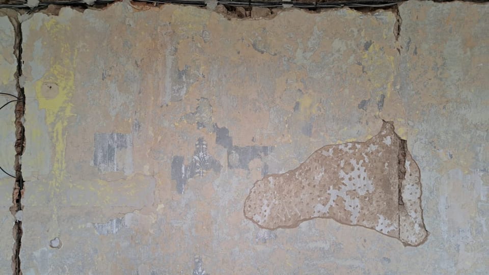 Im ehemaligen Kinosaal der Schloss Merklín entdeckte Malerei | Foto: Anna Matuštíková, Tschechischer Rundfunk Im ehemaligen Kinosaal der Schloss Merklín entdeckte Malerei | Foto: Anna Matuštíková, Tschechischer Rundfunk