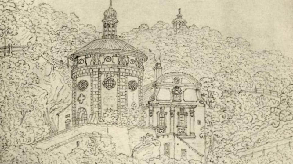 Die Kapelle der Heiligen Maria Magdalena auf einer Zeichnung von Vincent Morstadt | Foto: Archiv der ÚDU AV ČR