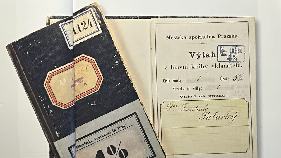 Einlagebuch von František Palacký | Foto: Česká spořitelna Einlagebuch von František Palacký | Foto: Česká spořitelna