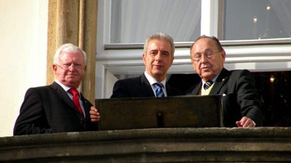 Von links Rudolf Seiters, Stanislaw Tillich und Hans-Dietrich Genscher Von links Rudolf Seiters, Stanislaw Tillich und Hans-Dietrich Genscher