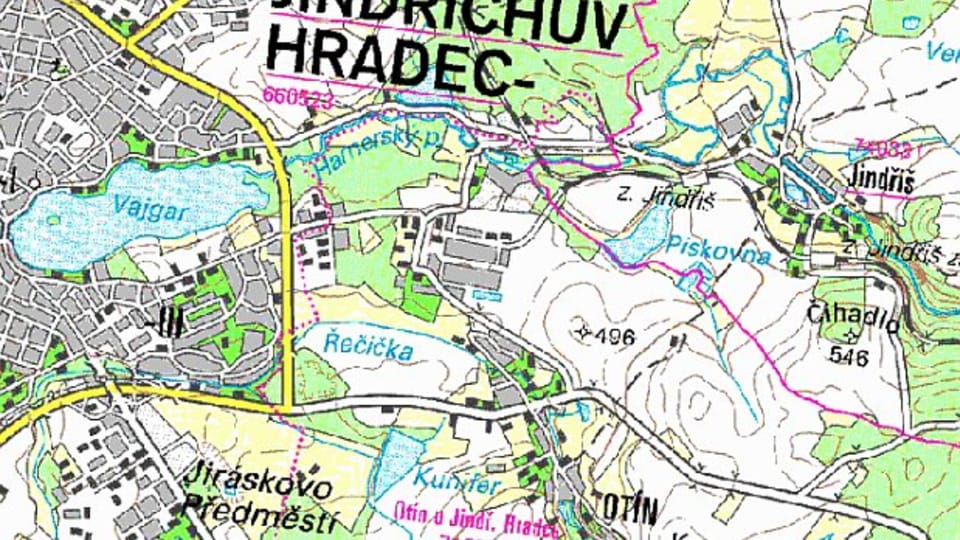 Otin mit der Umgebung (Karte: ČÚZK) Otin mit der Umgebung (Karte: ČÚZK)