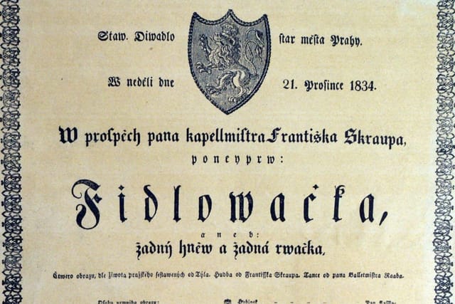 Das Plakat für die Uraufführung von Fidlovačka im Jahr 1834 | Foto: e-Sbírky,  Nationalmuseum,  CC BY-NC-ND 4.0 DEED