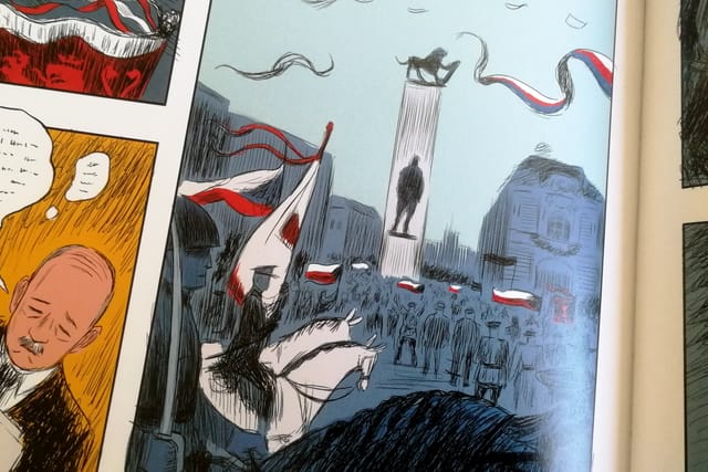 Foto  aus dem Comic-Buch „Štefánik“ von Václav Šlajch,  Gabriela Kyselová und Michal Baláž,  Verlag Labyrint