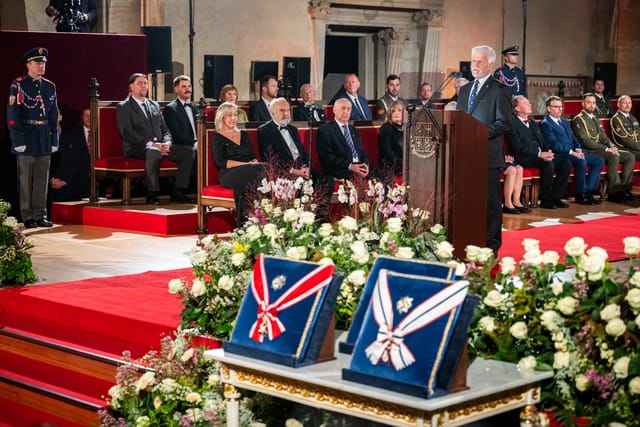 Präsident Petr Pavel bei seiner Rede anlässlich der Verleihung staatlicher Ehrenzeichen | Foto: Zuzana Jarolímková,  iROZHLAS.cz