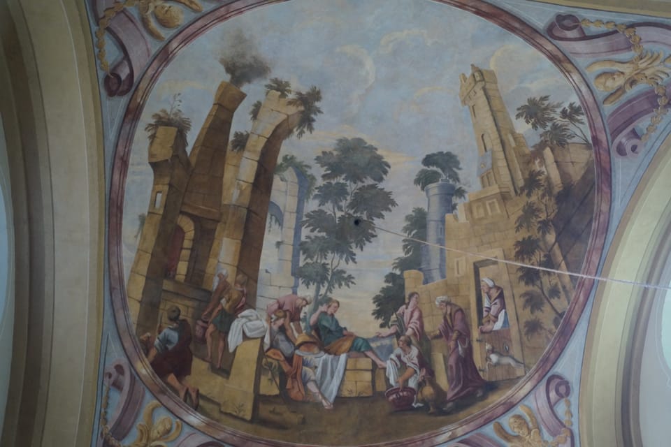 Fresko von Jan Ezechiel Vodňanský in der Dreifaltigkeits- und Wenzelskapelle im Schloss Ďáblice | Foto: Miloš Turek, Radio Prague International Fresko von Jan Ezechiel Vodňanský in der Dreifaltigkeits- und Wenzelskapelle im Schloss Ďáblice | Foto: Miloš Turek, Radio Prague International